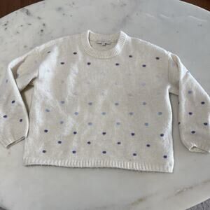 LOFT Women’s XL Ivory Purple Blue Polka Dot Knit Pullover Sweater Soft Warm